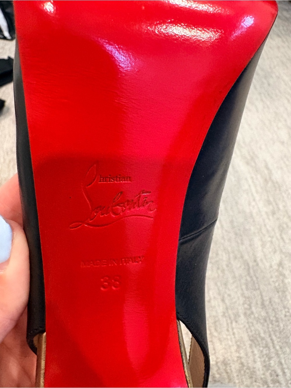 Christian Louboutin Black Leather Slingback Platform Heels Gold Heel Red Bottoms - Picture 4 of 7